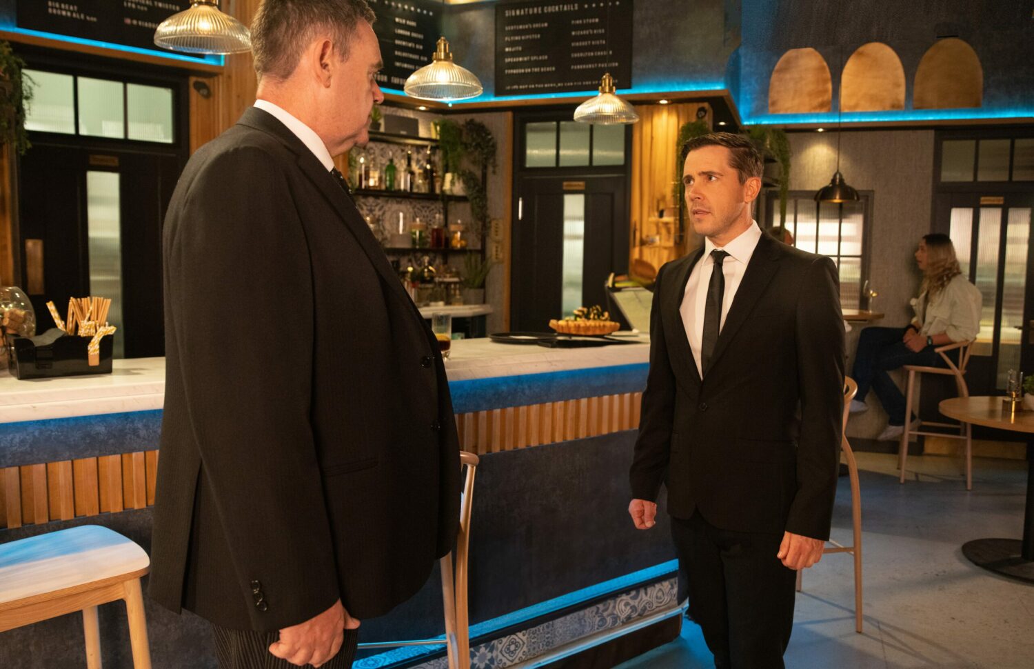 George and Todd have a stand off in the Bistro in Corrie