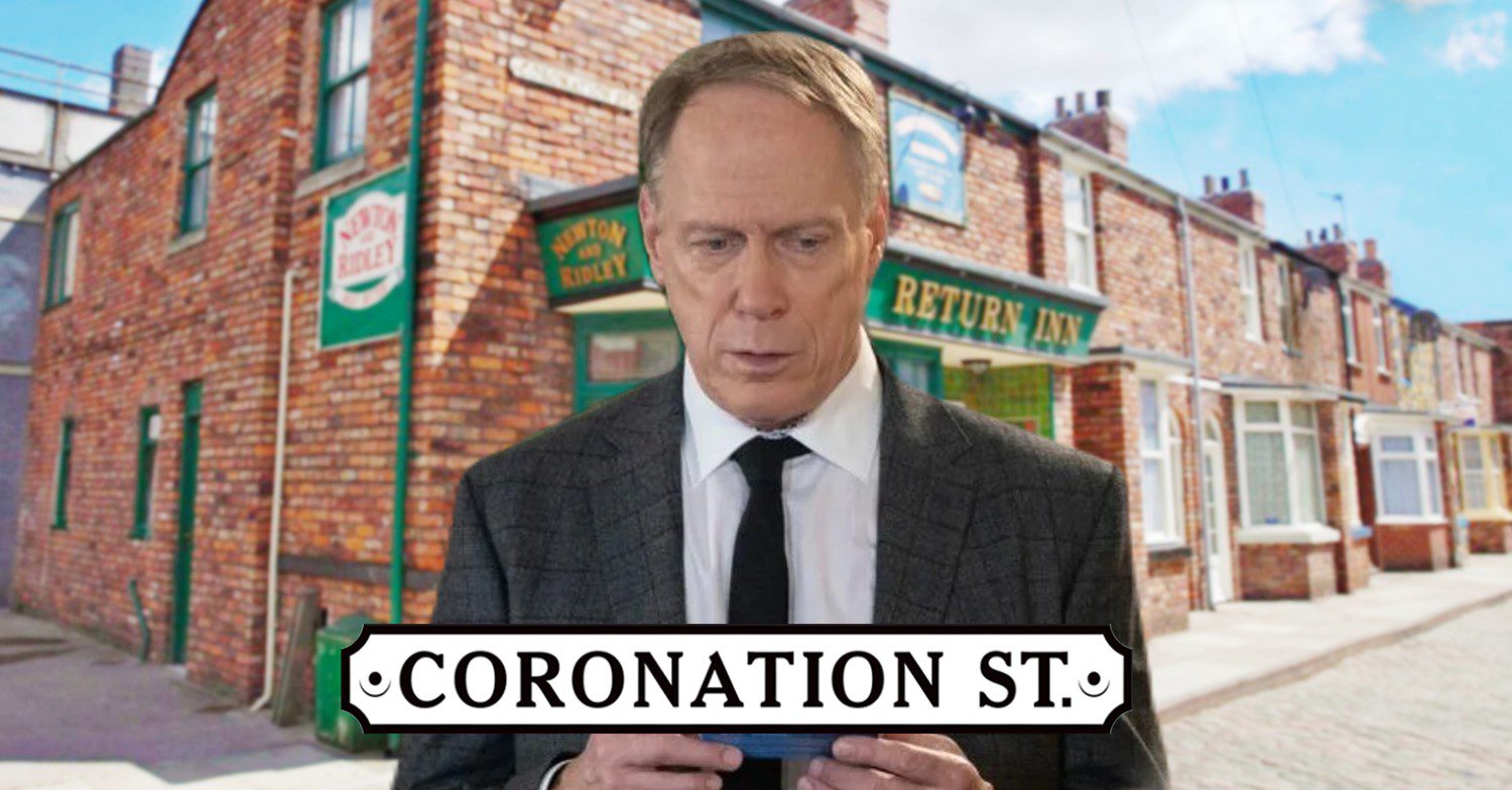 Stephen looks worried holding something on Coronation Street; inset, show logo and Rovers background (Credit: ITV/Composite: ED!)