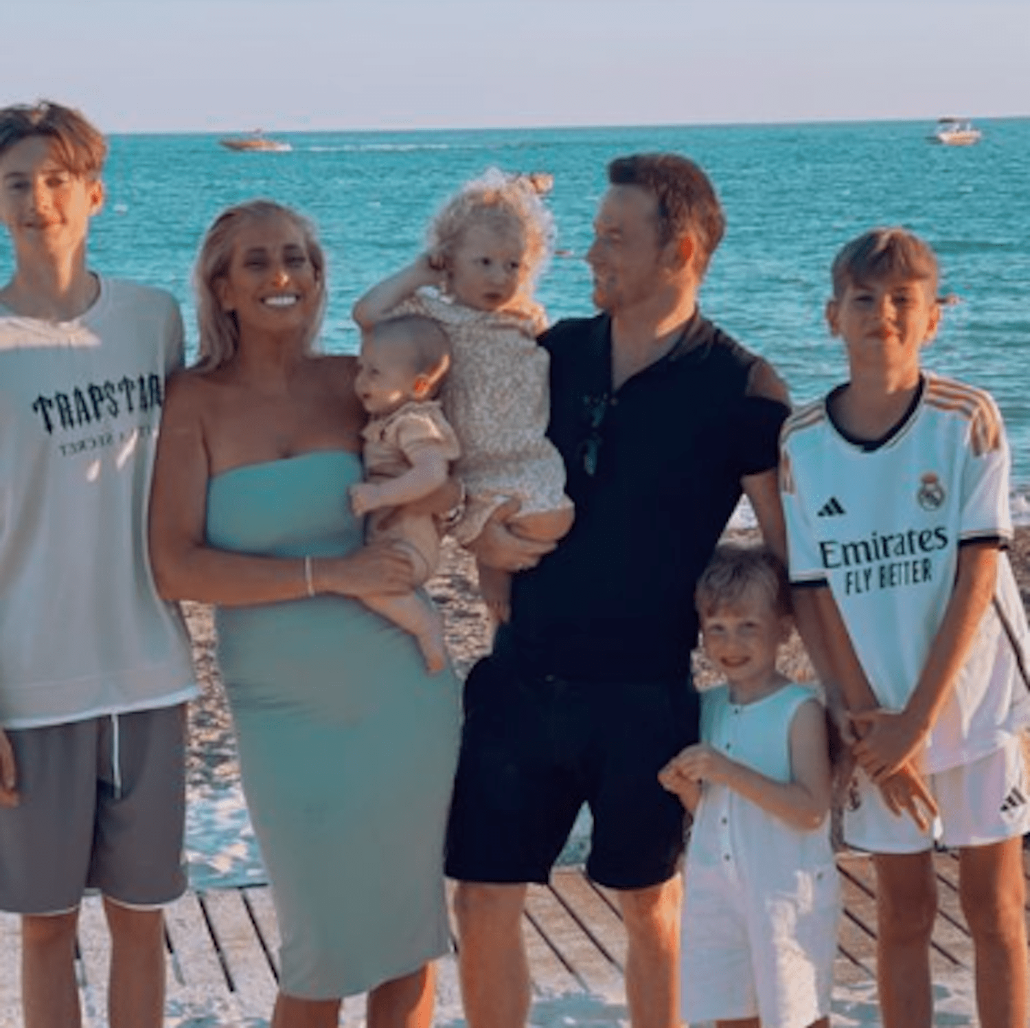 Stacey Solomon and Joe Swash with kids on holiday