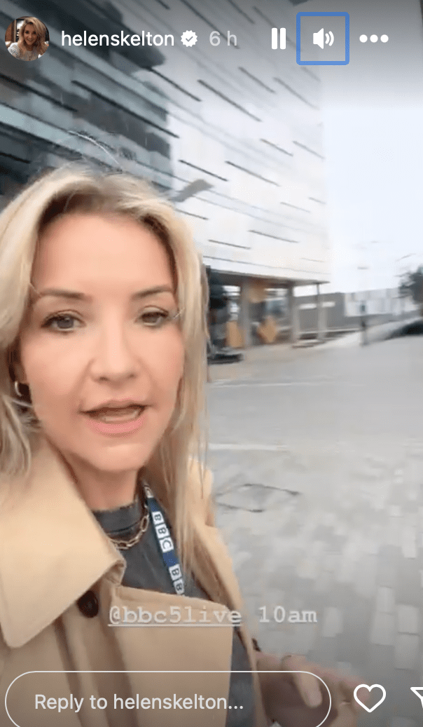 Helen Skelton speaking on an Instagram live
