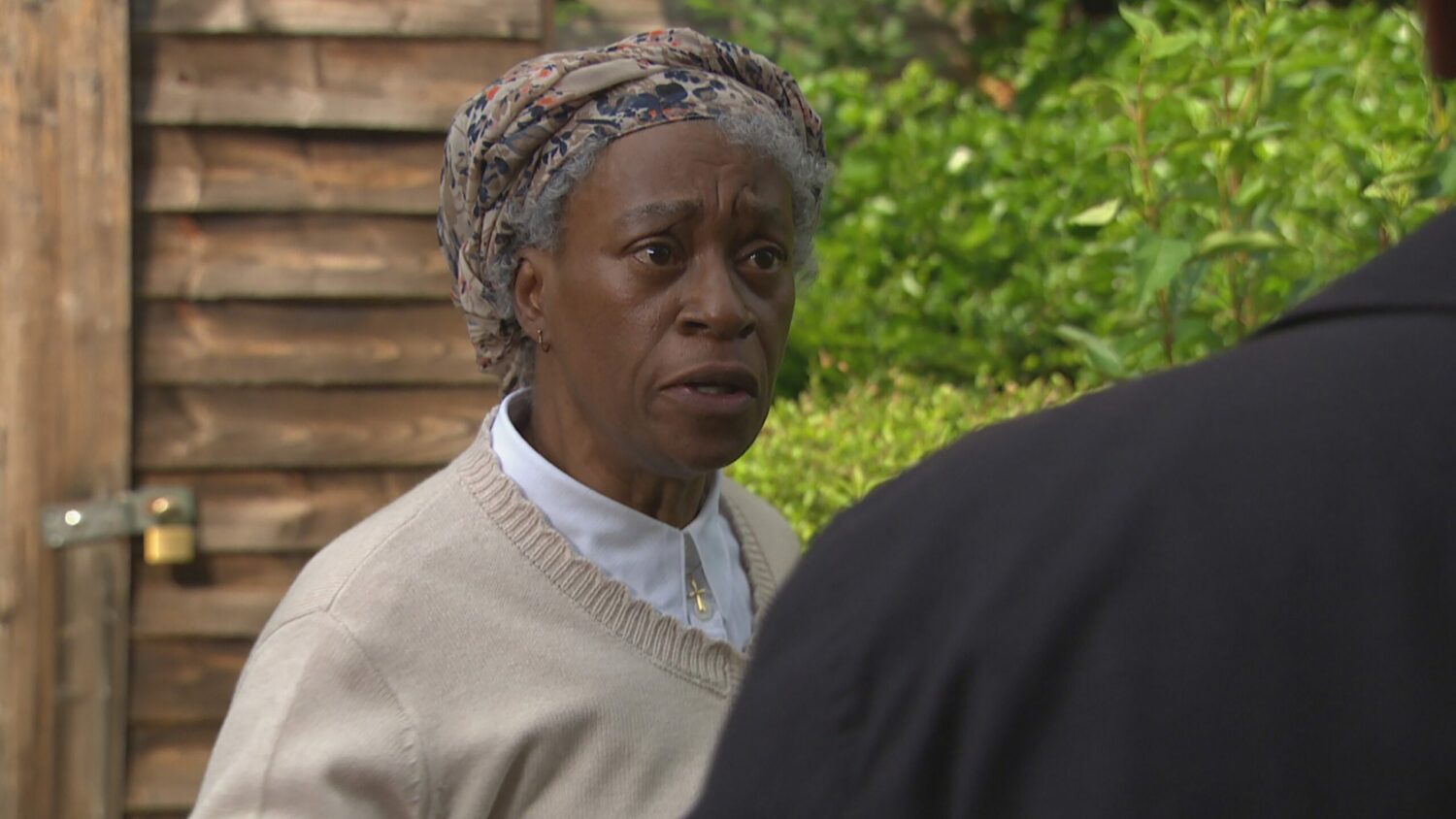 Claudette looking unhappy on Emmerdale