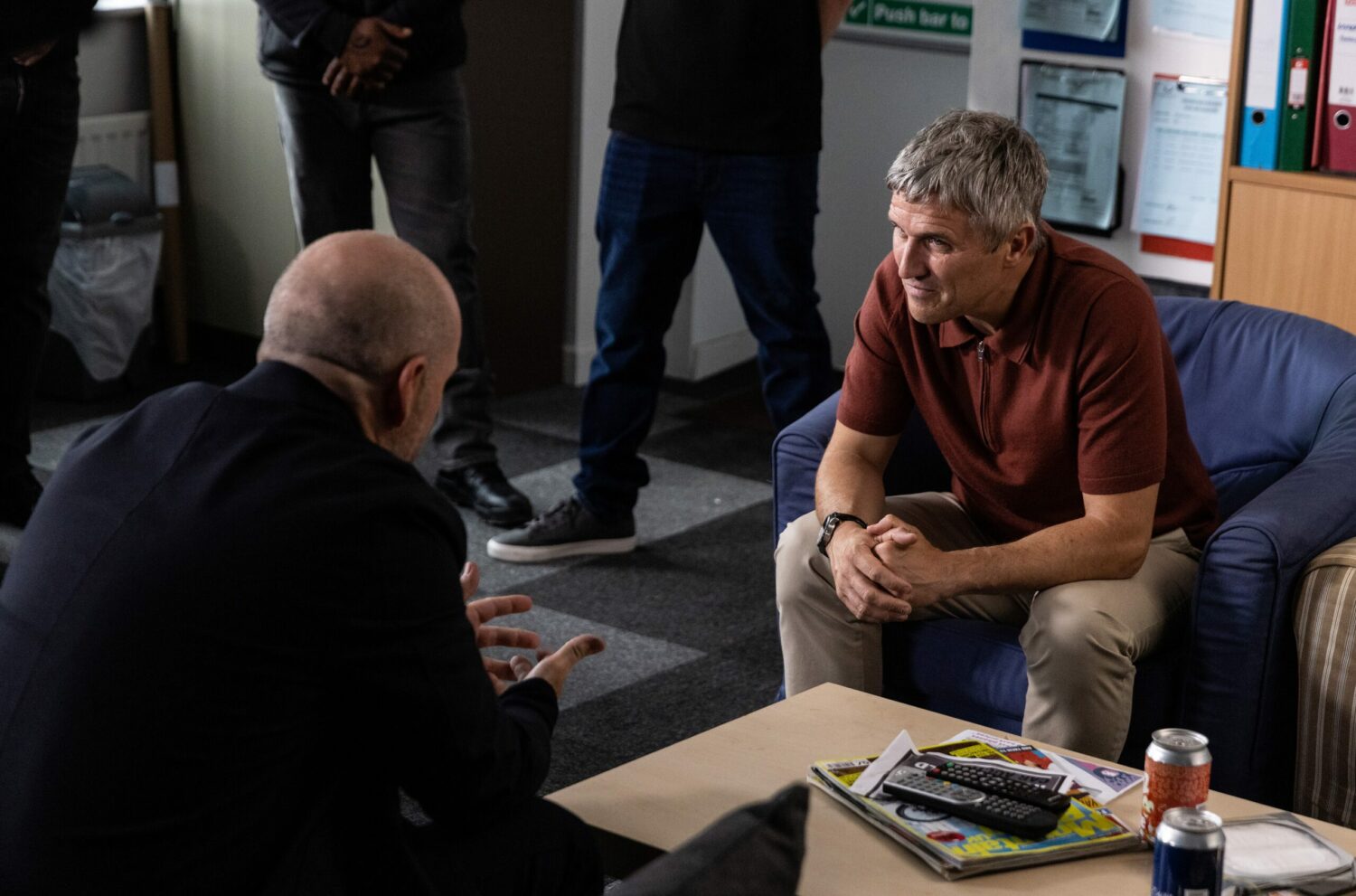 Caleb talks with Harry on Emmerdale