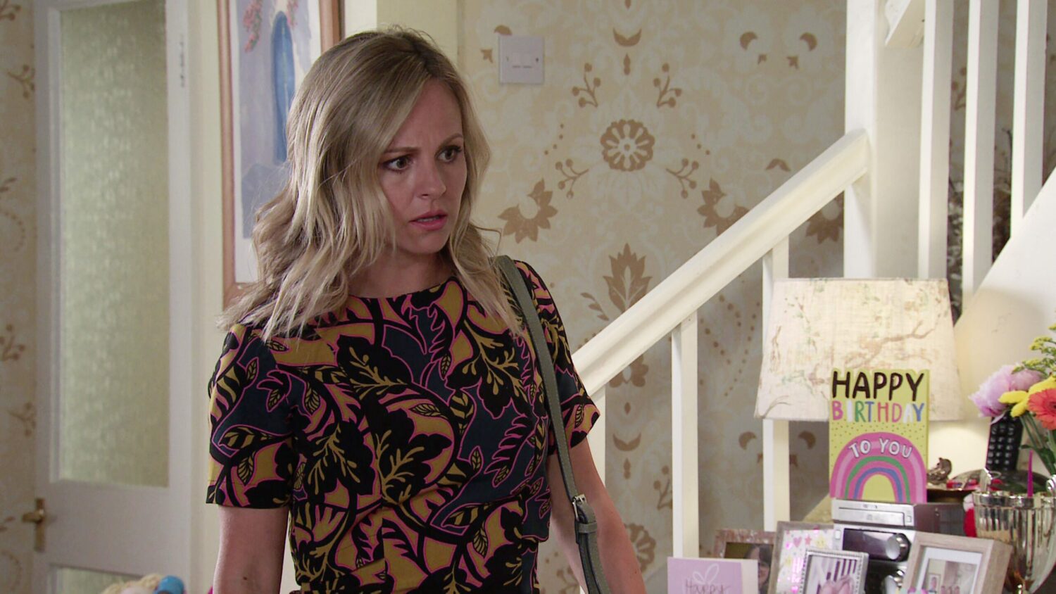 Sarah looks shocked on Corrie
