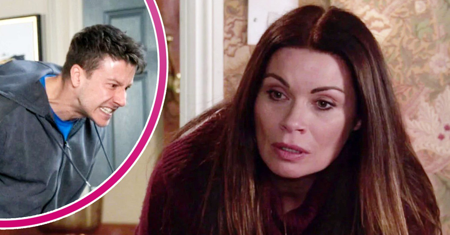 Carla looks shocked on Coronation Street; inset, Ryan rages (Credit: ITV/Composite: ED!)