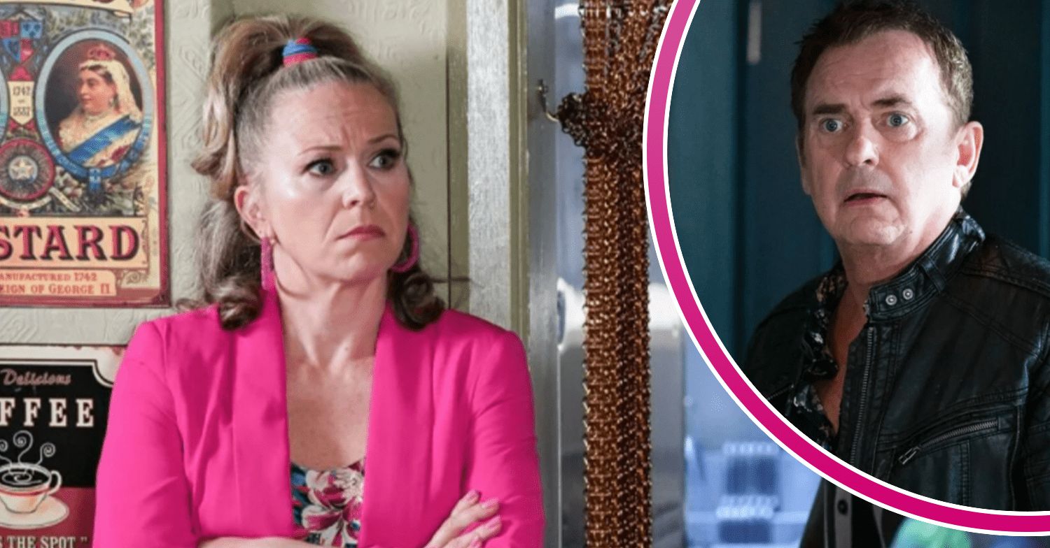 Linda with her arms crossed on EastEnders and Alfie inset