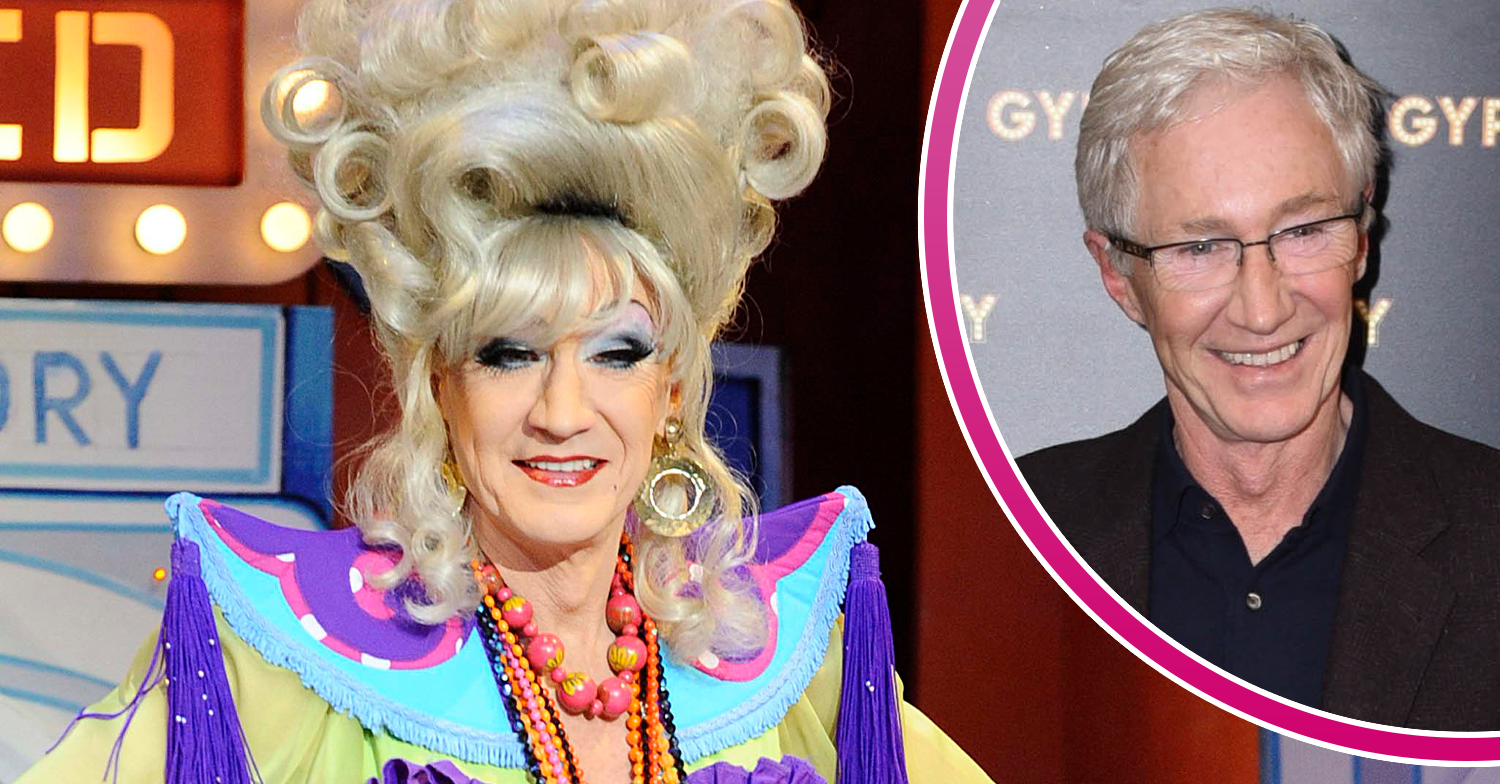 Lily Savage dressed up and smiling and Paul O'Grady inset