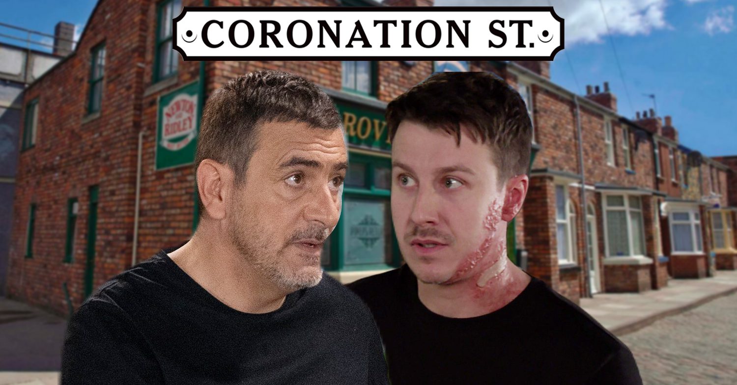 Coronation Street: Peter, Ryan, the Coronation Street logo and background of the Rovers