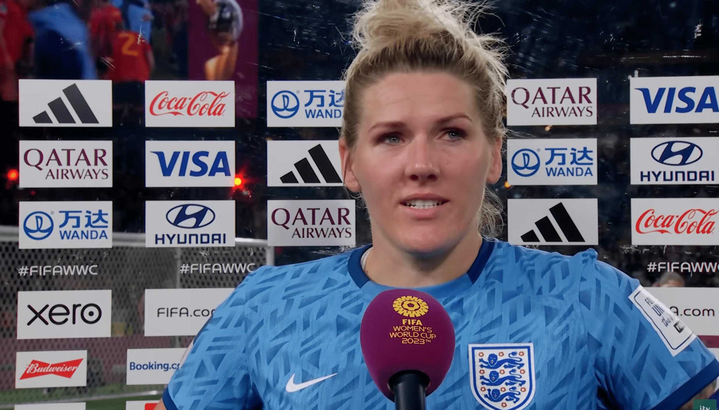 Lionesses captain Millie Bright being interviewed after the match