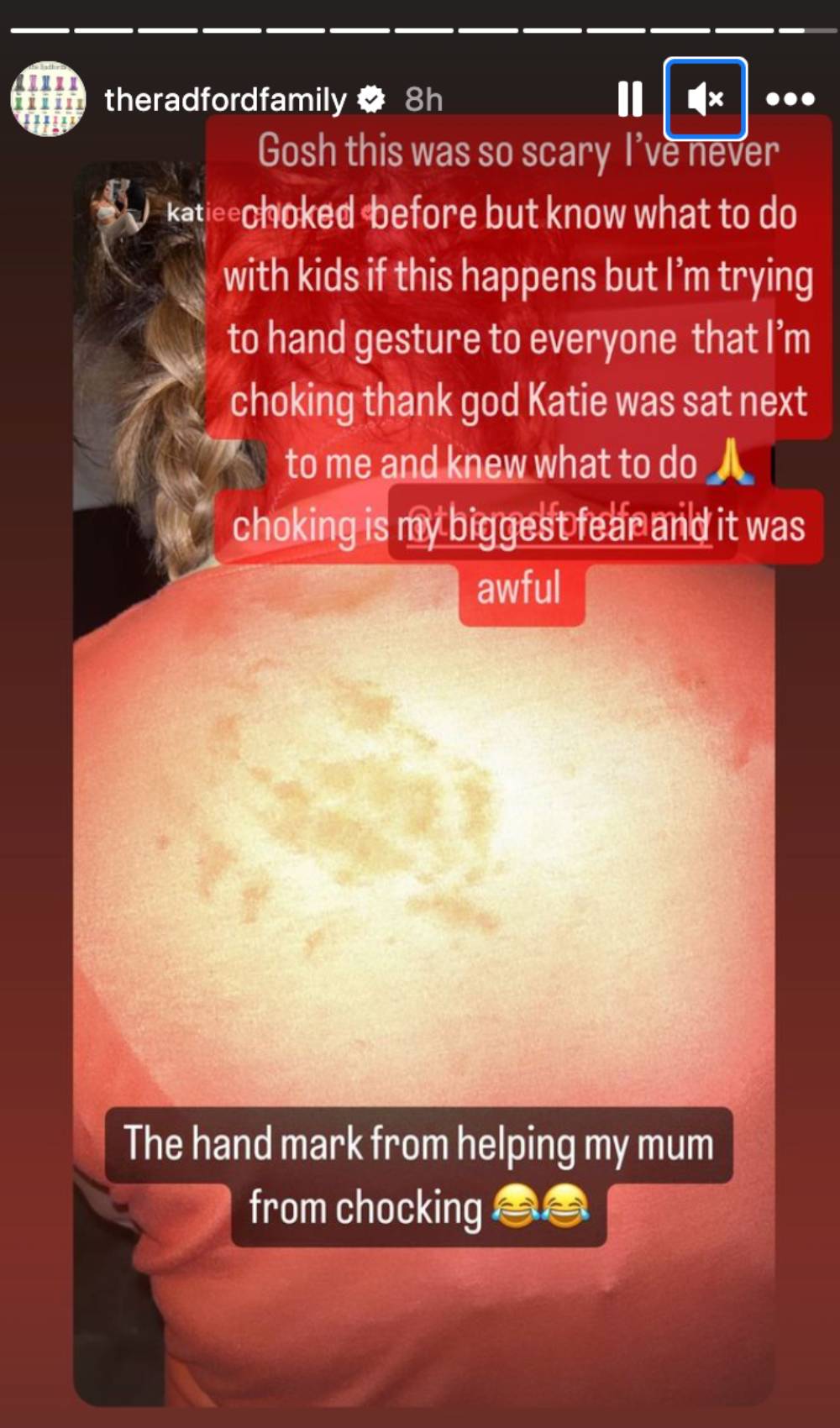 Sue Radford re-shares an Instagram Story