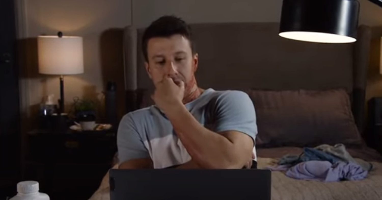 Coronation Street's Ryan is on his laptop in his bedroom