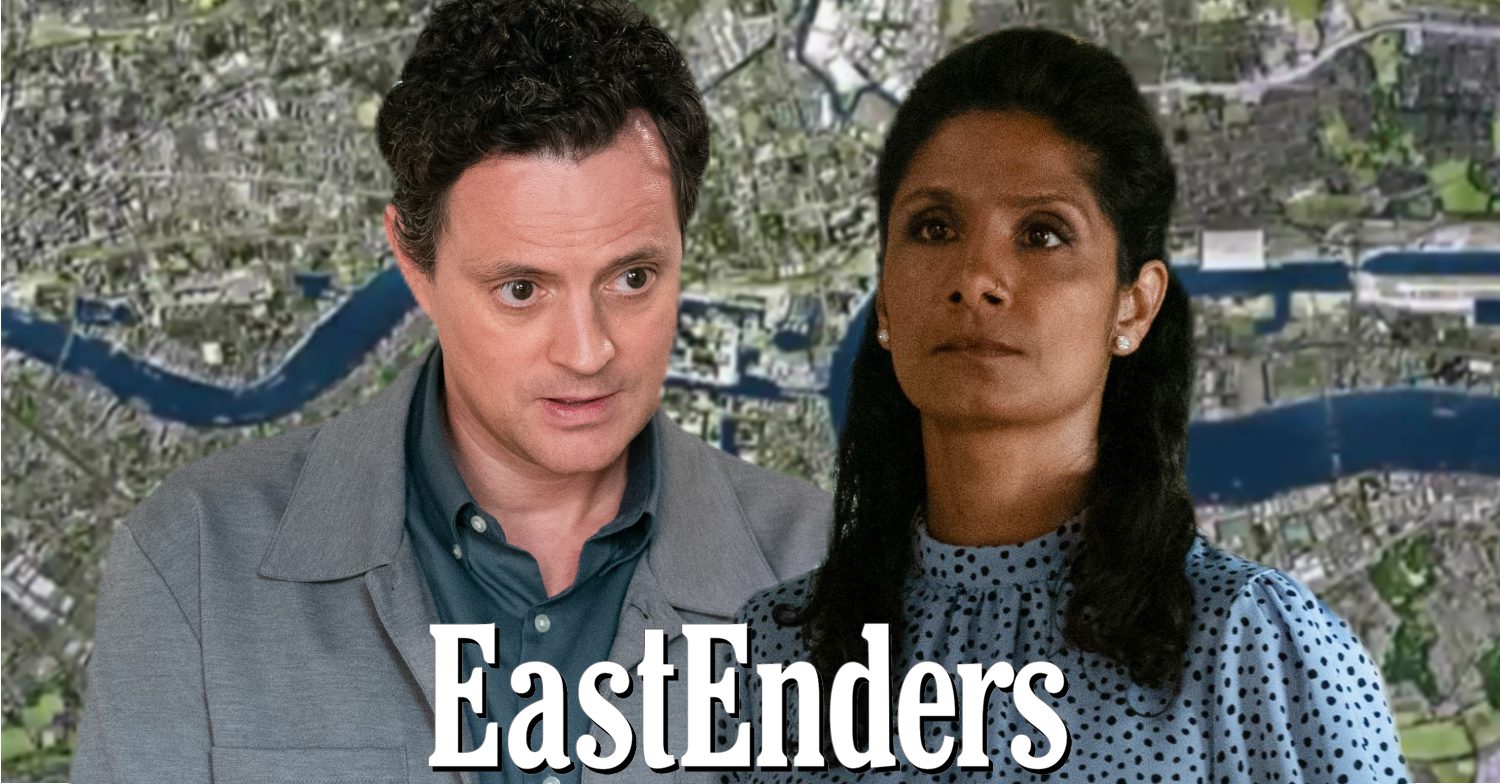 EastEnders, Theo, Suki, the EastEnders logo and background of the Thames