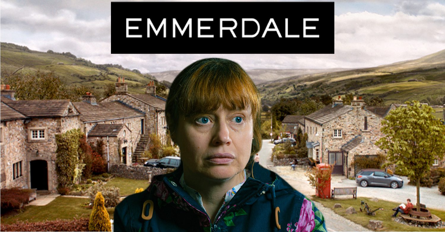 Emmerdale's Lydia, the Emmerdale logo and the background of the Dales