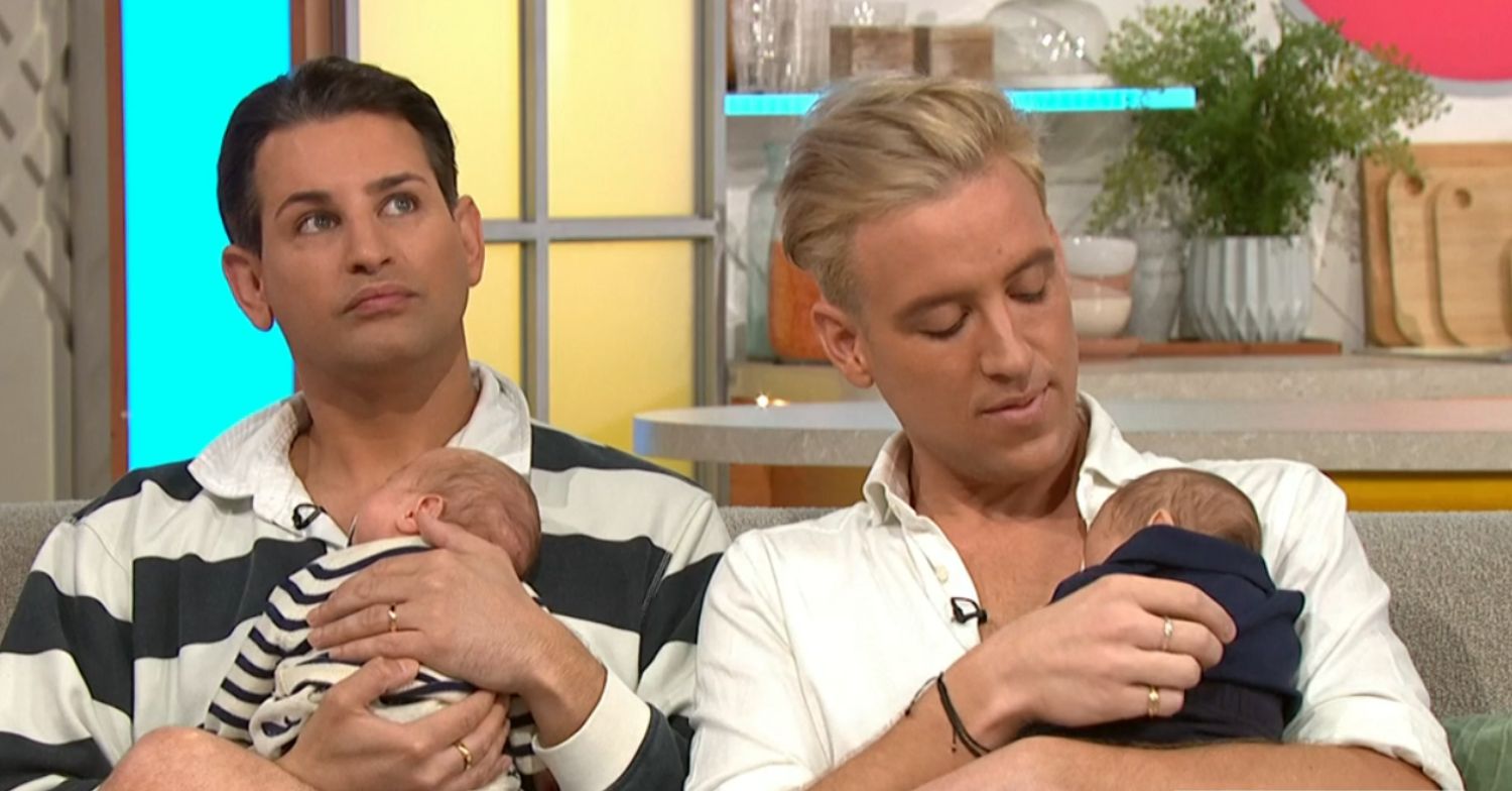 Ollie and Gareth Locke showing off their twins on Lorraine
