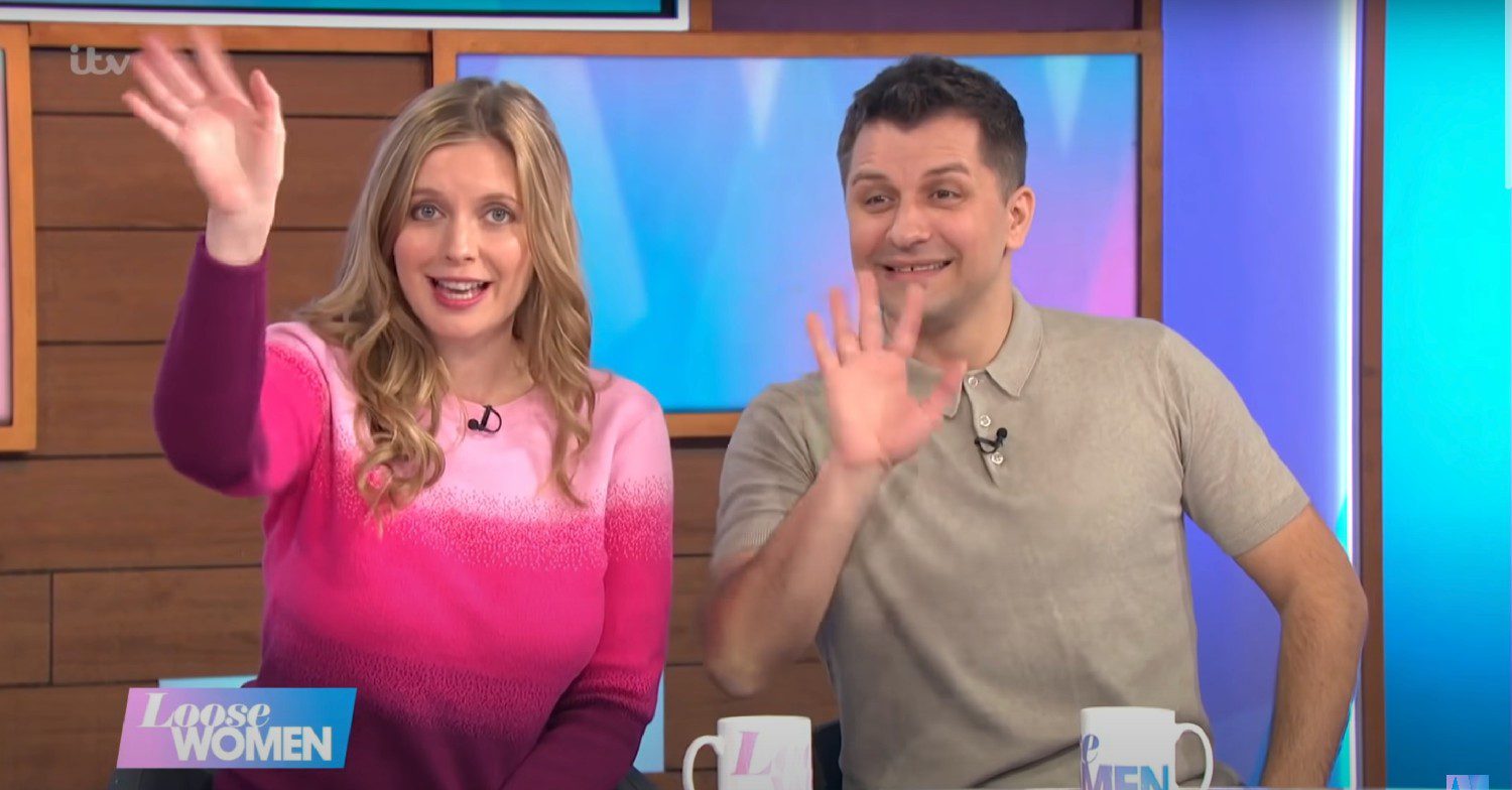 Rachel Riley and husband Pasha Kovalev waving while on Loose Women.