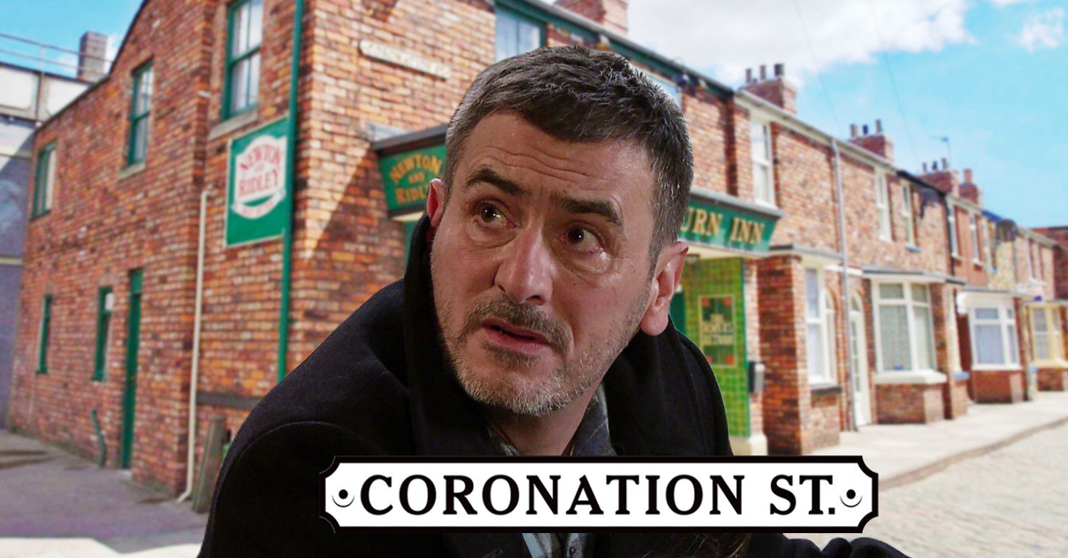 Peter looking shocked; Rovers background and Corrie logo (Credit: ITV/Composite: ED!)
