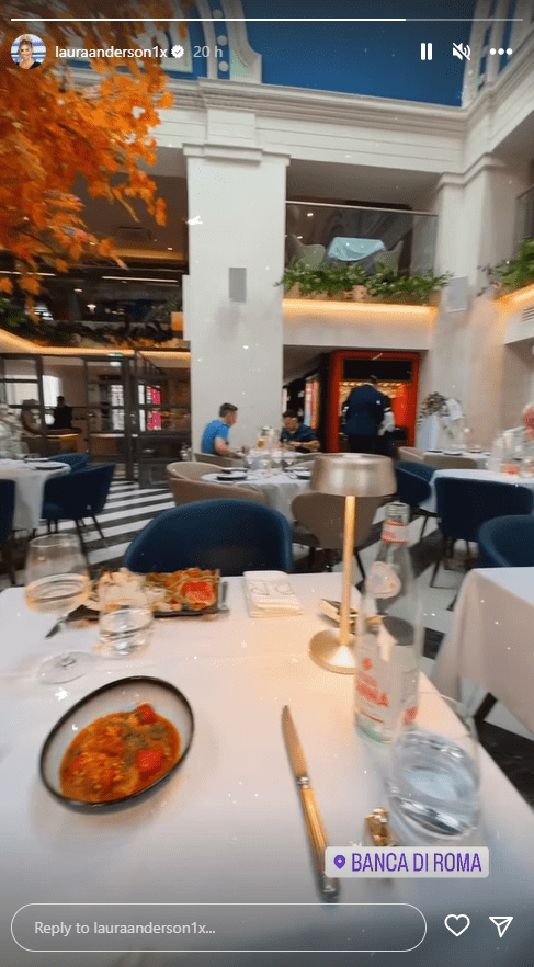 Laura Anderson's Instagram story of a meal for two