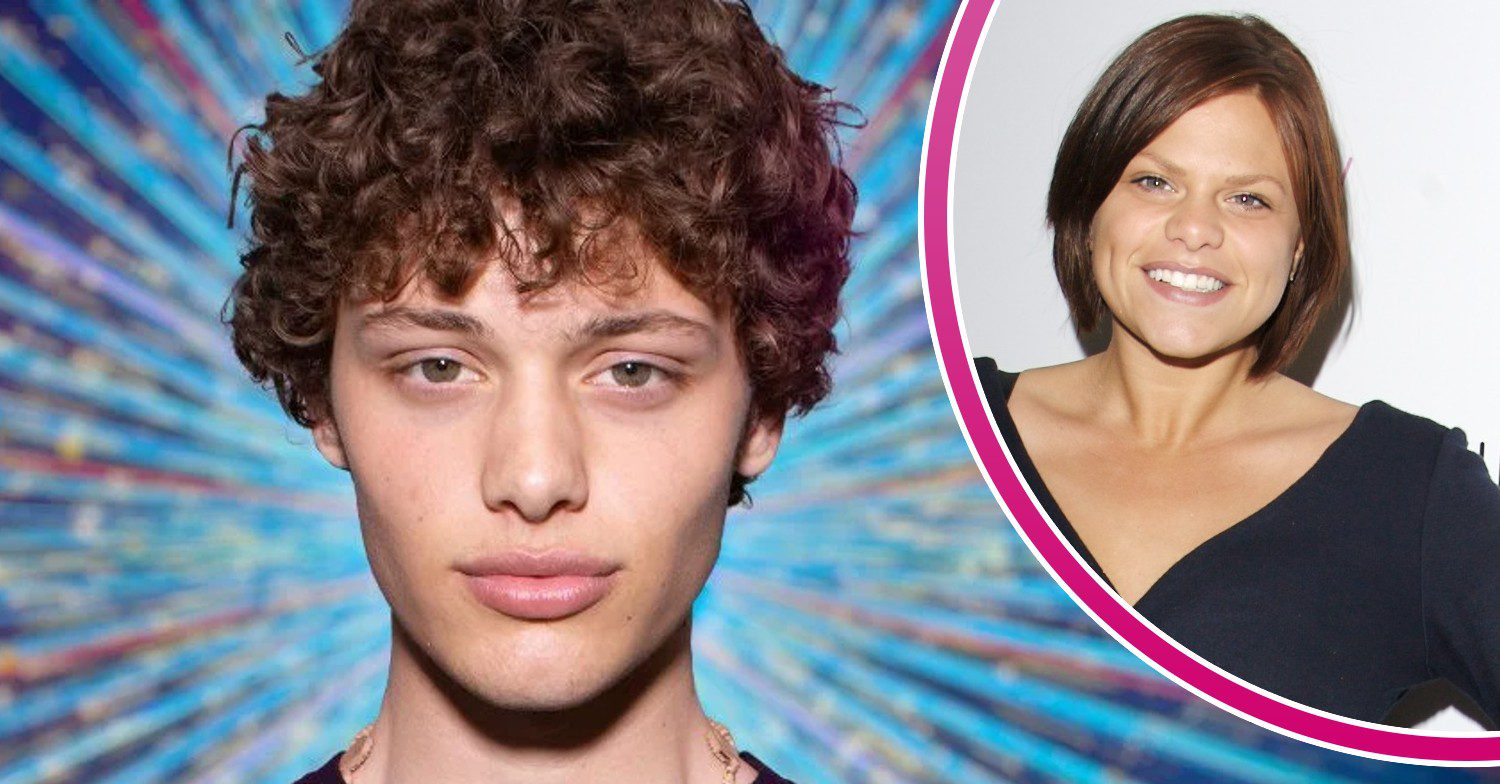 Bobby Brazier on the Strictly background with Jade Goody in a bubble comp image