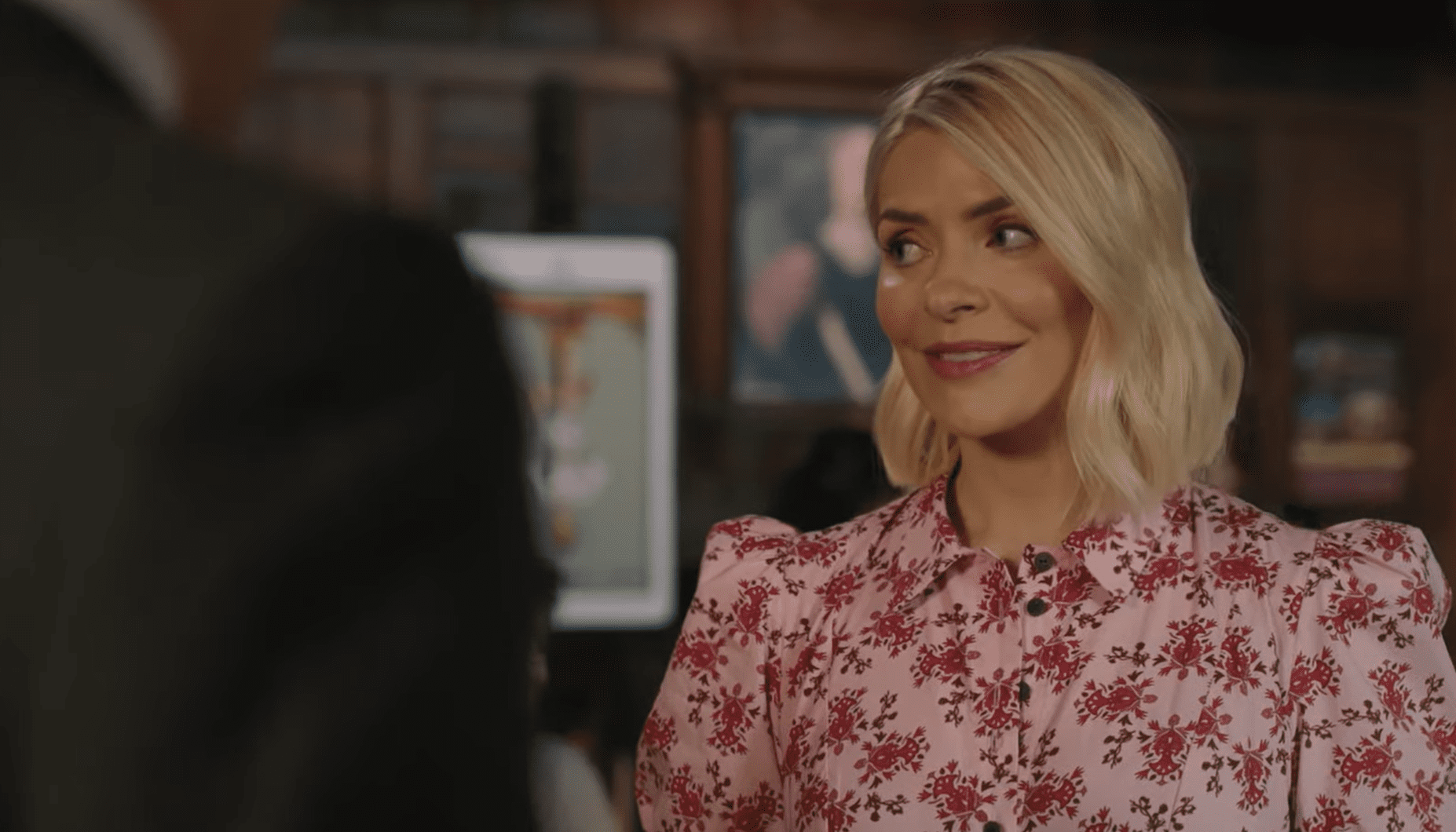 Holly Willoughby smiles on Midsomer Murders