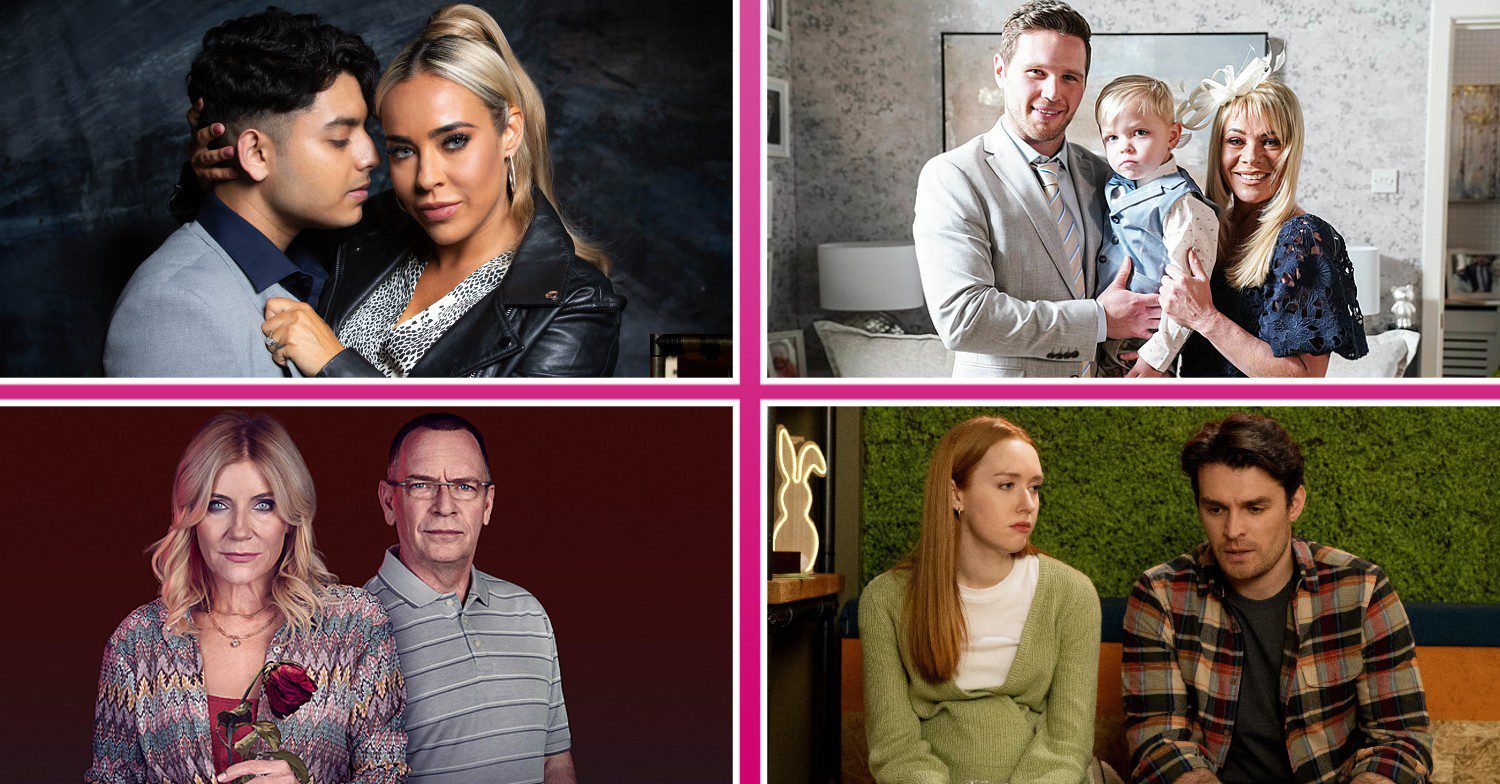 Soap's oddest couples comp image: Aadi, Courtney, Cindy and Ian, Keanu and Sharon, Chloe and Mack