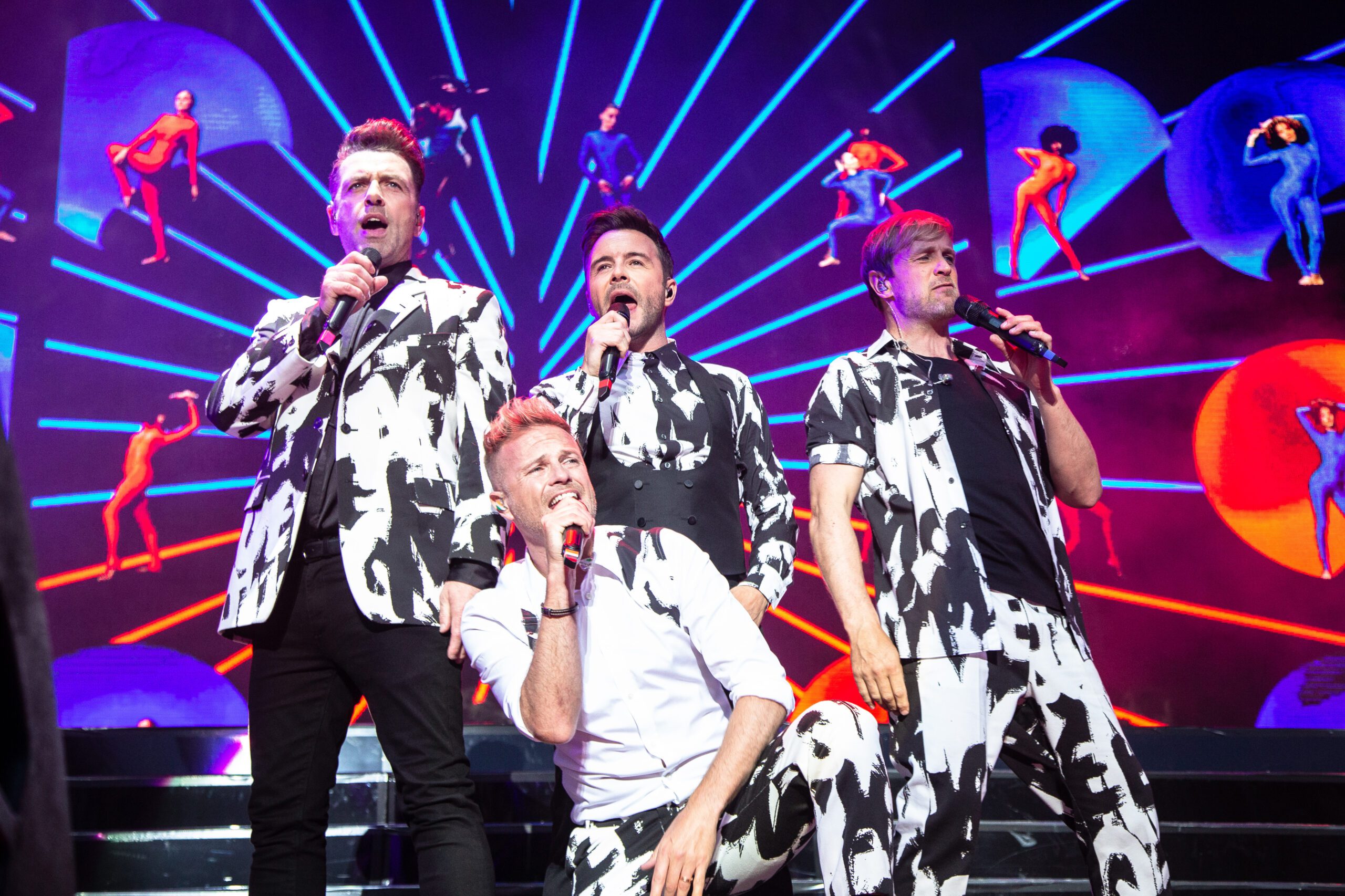 Westlife perform live at the Open Air Theatre in Scarborough