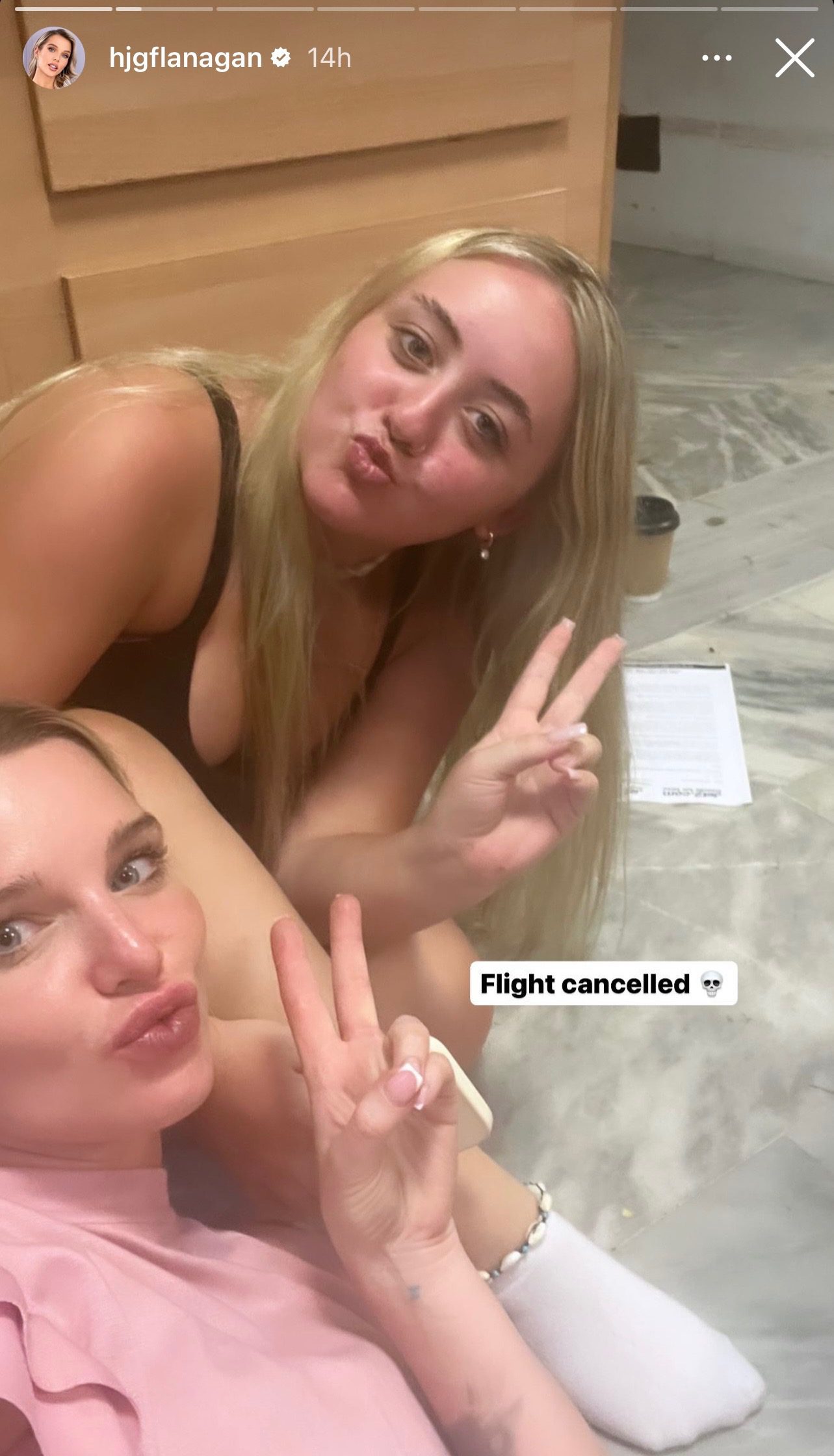 Helen pouting during the flight delays 