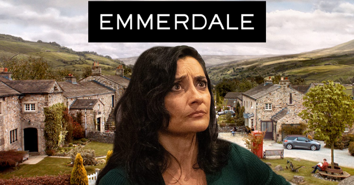 Emmerdale's Manpreet, the Emmerdale logo and background of the Dales