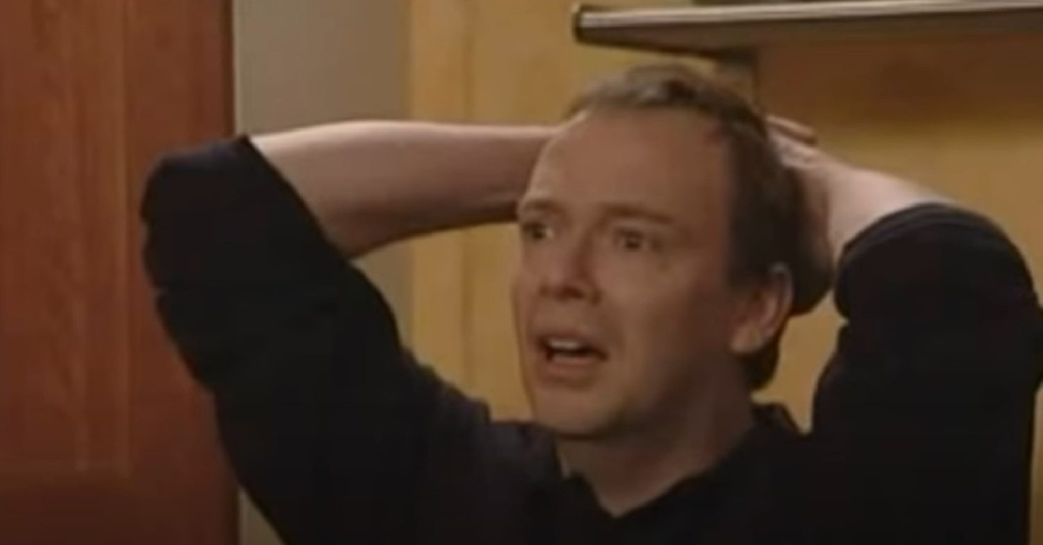 EastEnders' Ian has his hands on his head in shock whilst upset