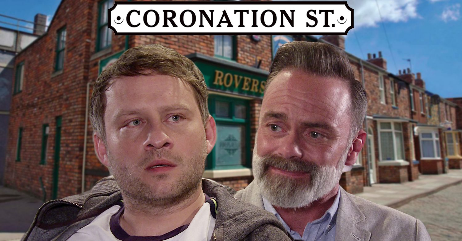 Coronation Street's Paul, Billy, the Coronation Street logo and background of the Rovers