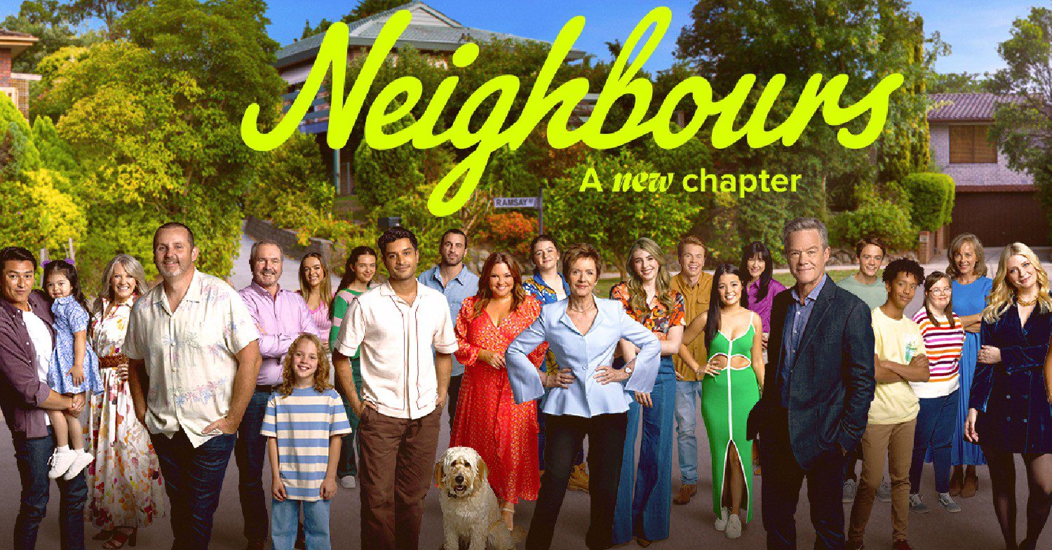 A complete cast shot of the New Neighbours, soon to air on Amazon Freevee