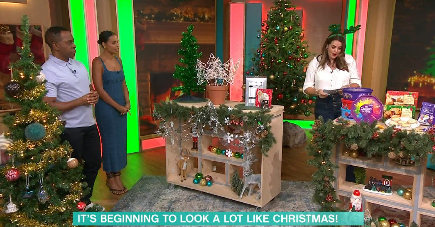 Andi Peters, Rochelle Humes and Bryony Blake discussing Christmas products on This Morning today