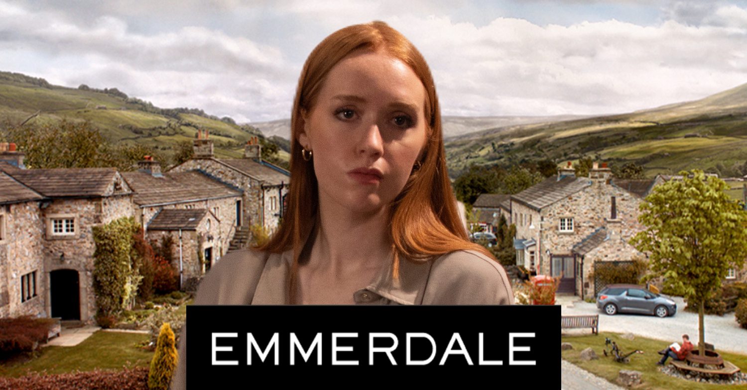 Emmerdale's Chloe, the Emmerdale logo and background of the Dales