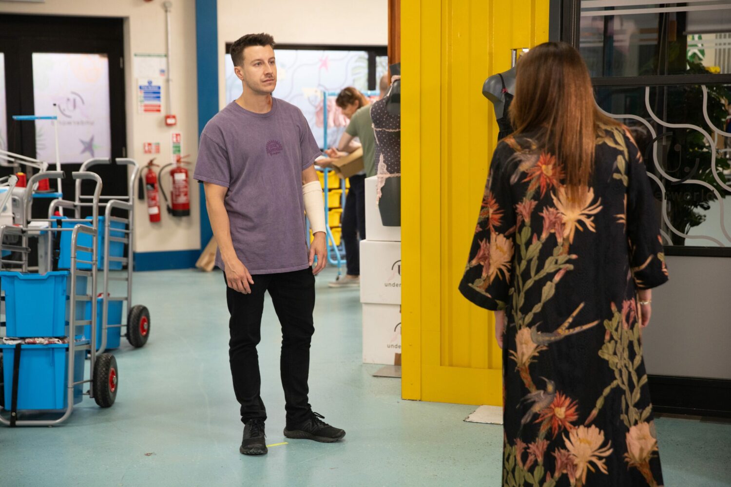 Coronation Street's Ryan is talking to Carla in the factory