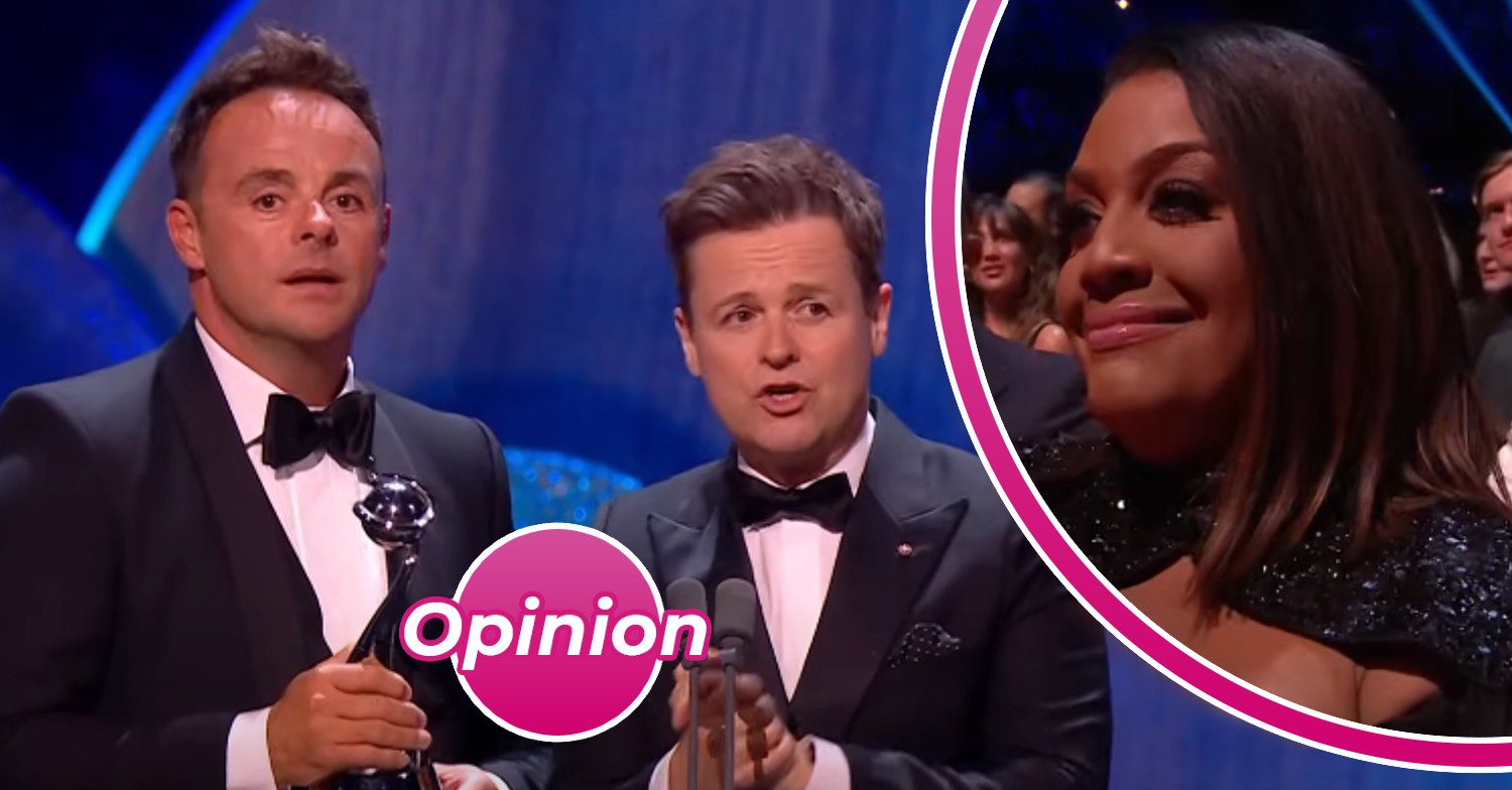 Ant and Dec accepting award and Alison Hammond smiling at the NTAs 2023
