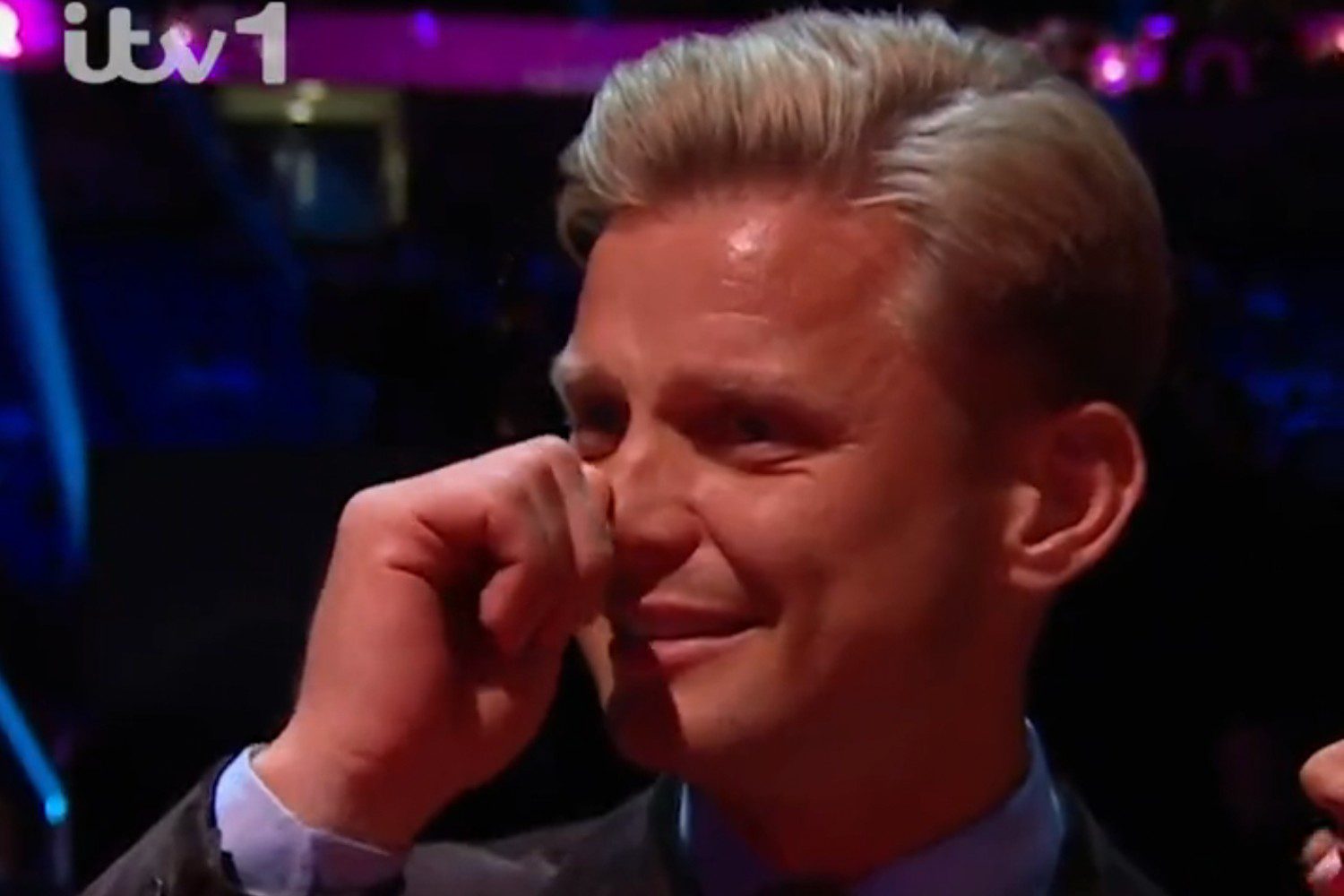 Jeff Brazier crying tears of joy at the National Television Awards as his son Bobby collected his award