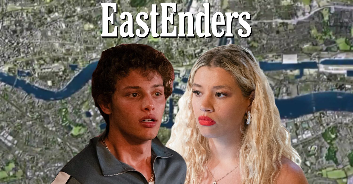 EastEnders' Freddie, Anna, the EastEnders logo and background of the Thames