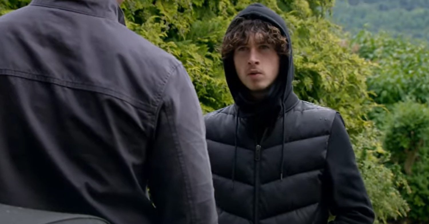 Emmerdale's attacker has his hood up outside