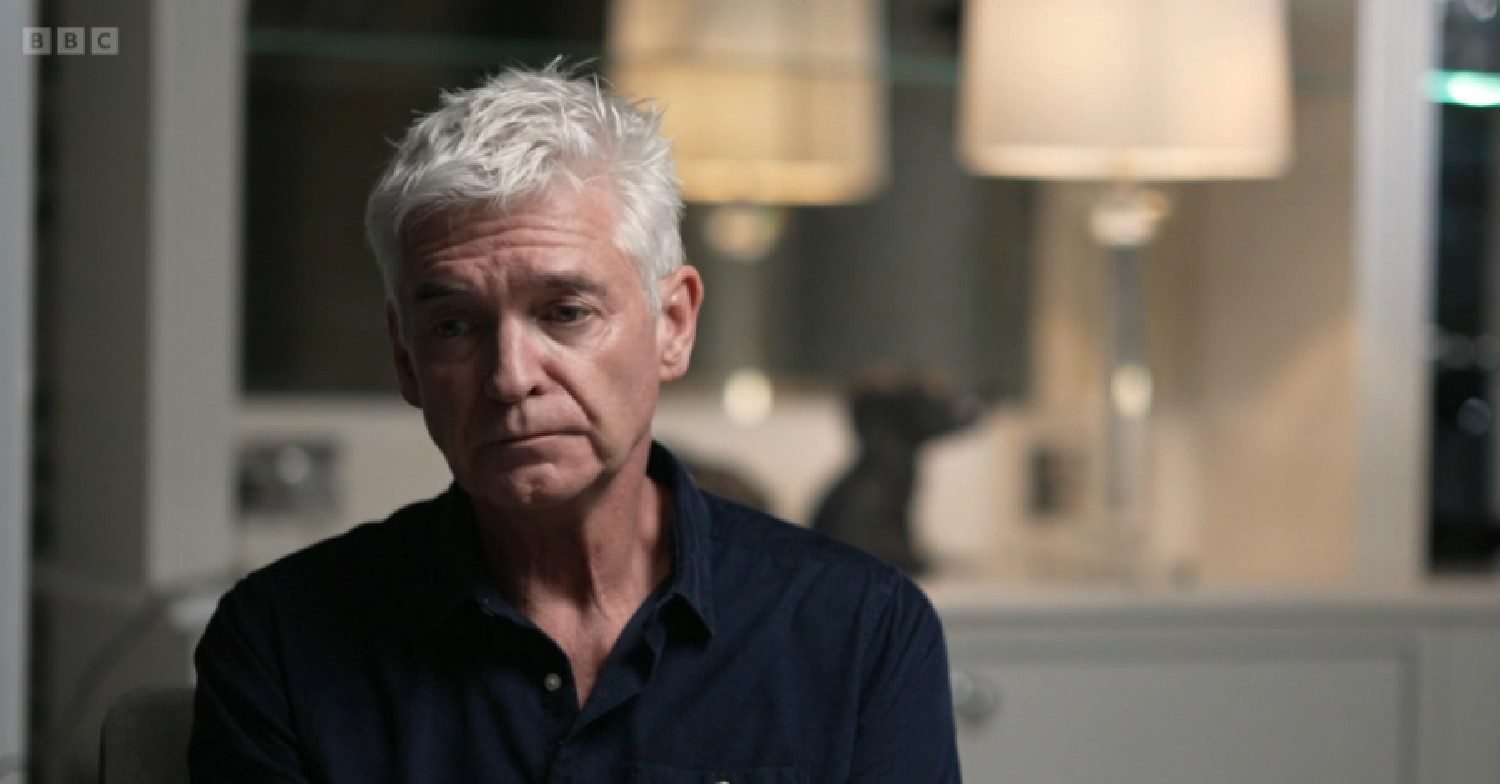 Phillip Schofield looking down in BBC interview
