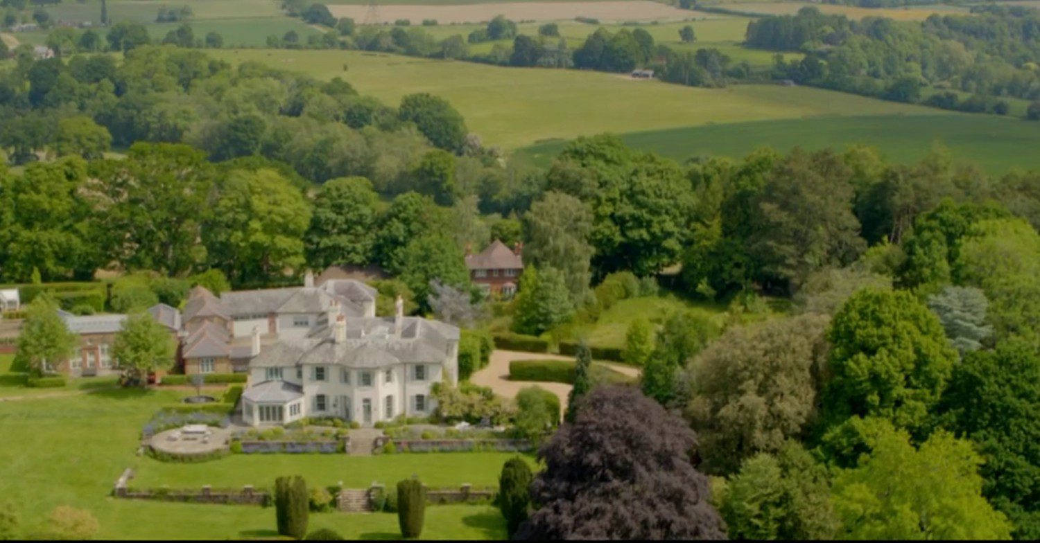 An aerial shot of the My Mum, Your Dad mansion in the Surrey countryside