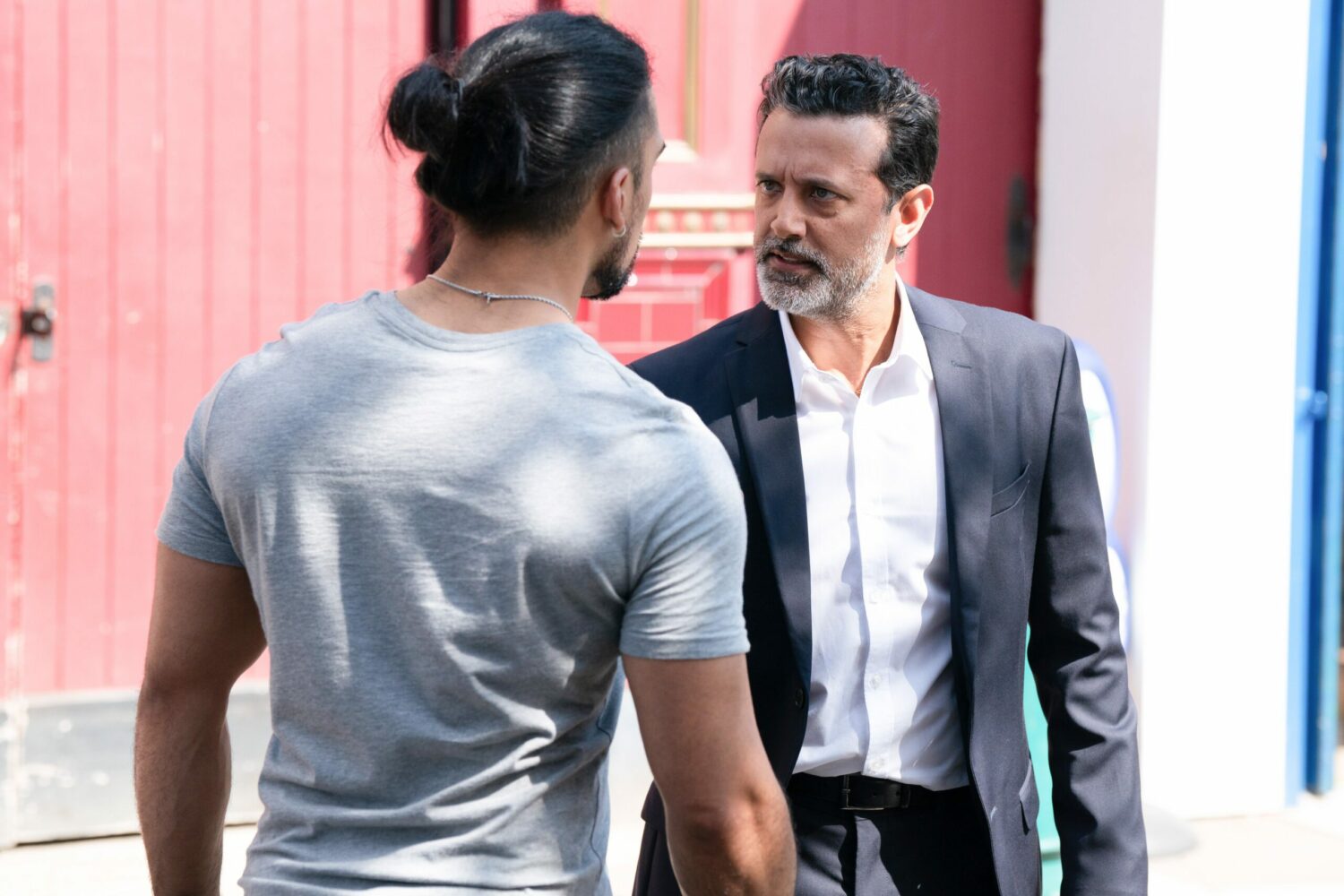 Nish Panesar looks threateningly at son Ravi in the Square