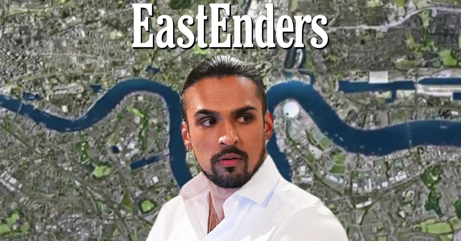 EastEnders' Ravi, the EastEnders logo and background of the Thames