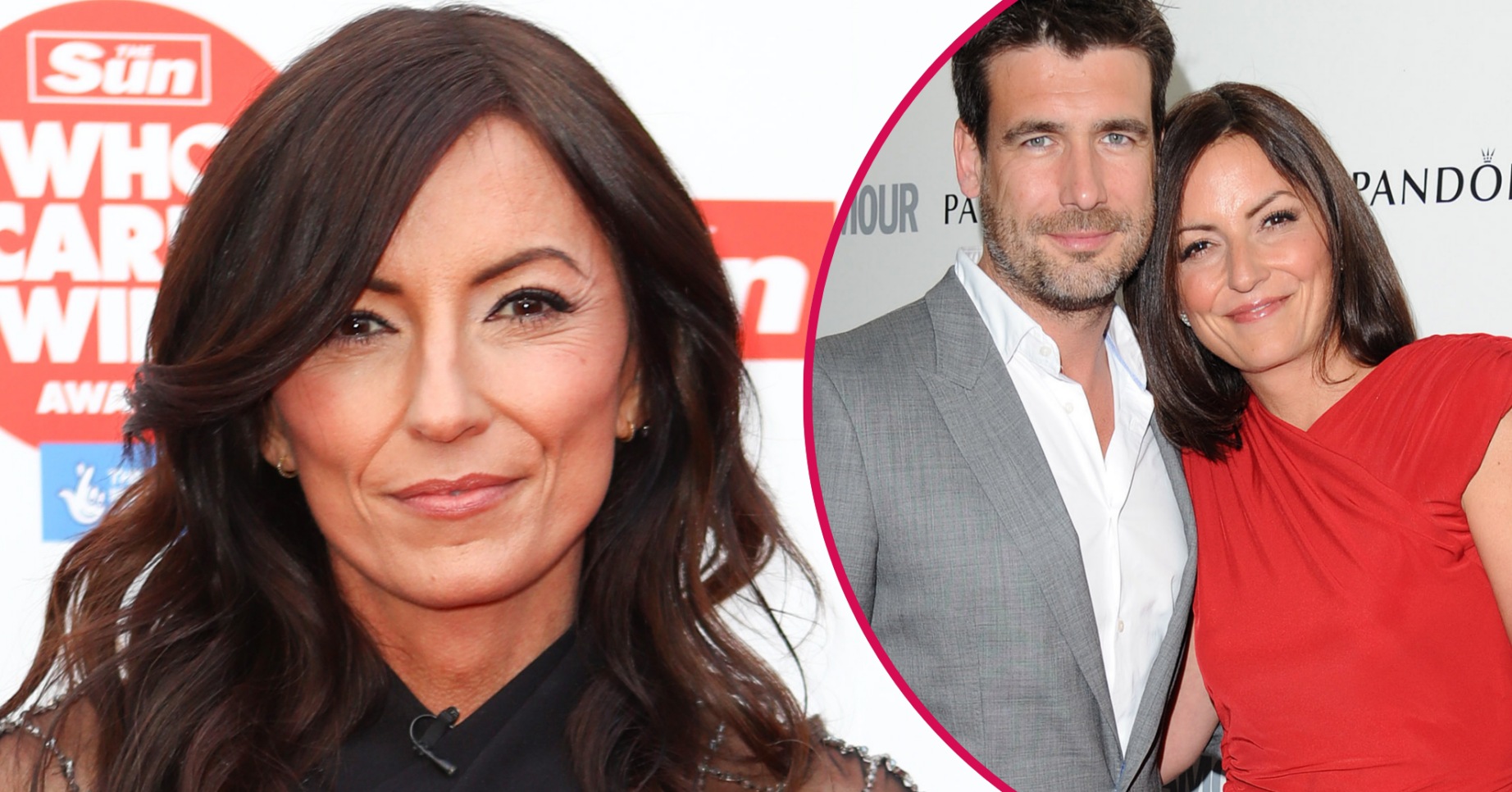 Davina McCall eyes to camera and with Matthew Robertson inset