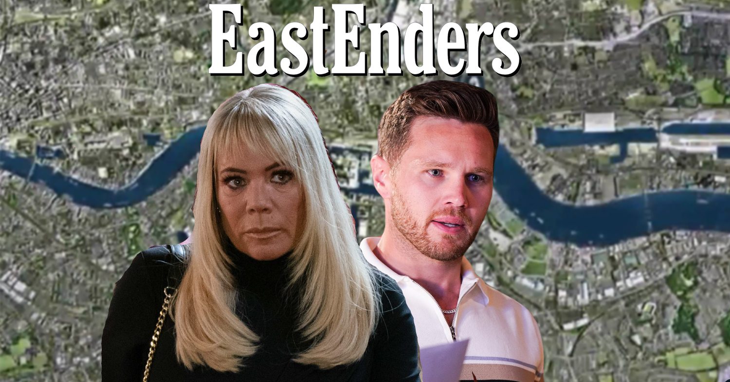 EastEnders' Sharon, Keanu, the EastEnders logo and background of the Thames