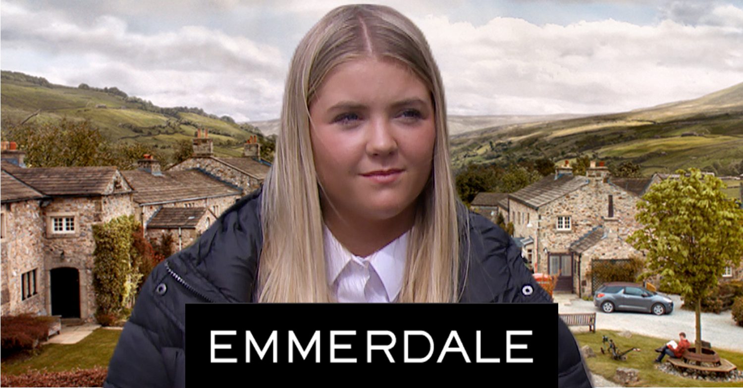 Emmerdale's Cathy, the Emmerdale logo and background of the Dales