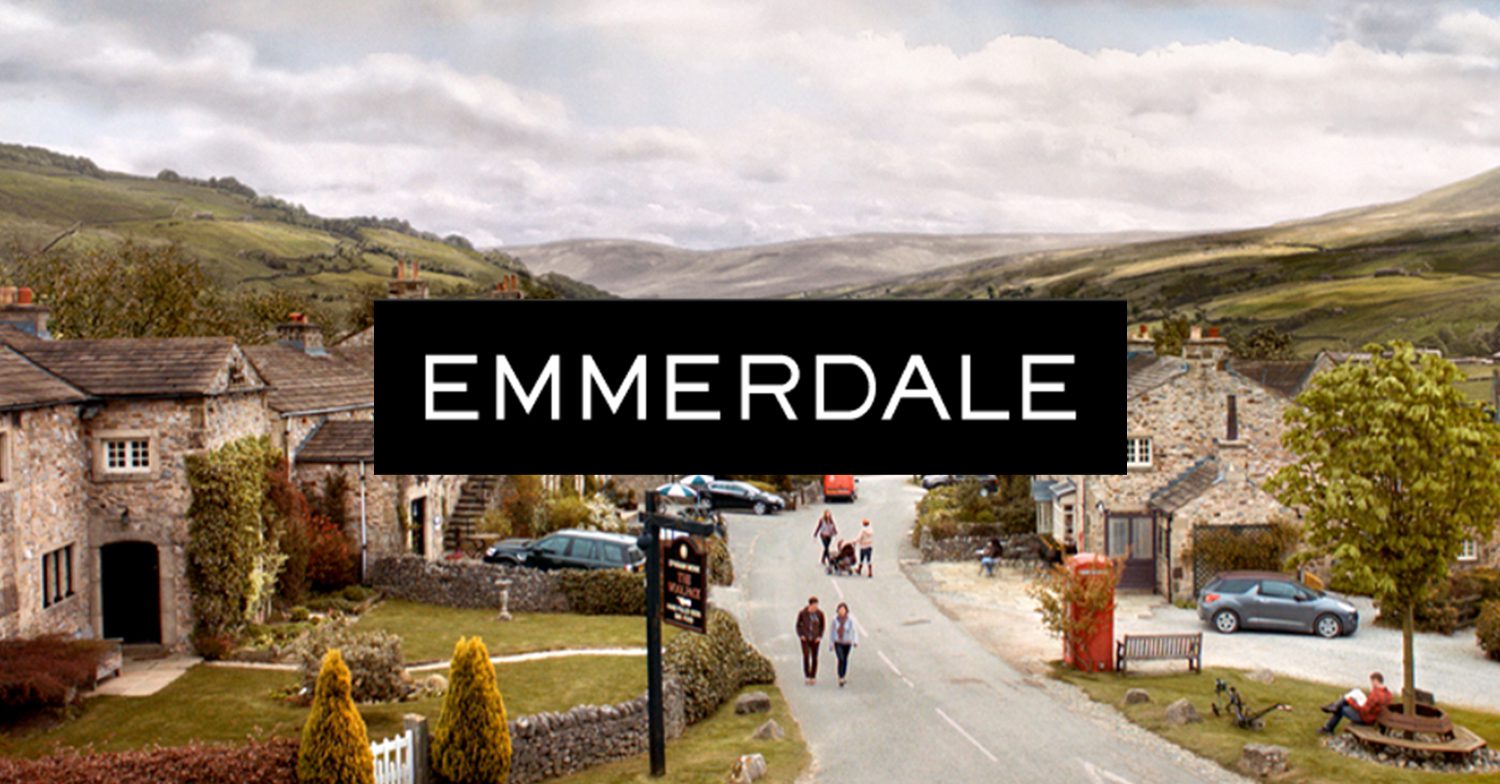 Emmerdale's logo and background of the Dales