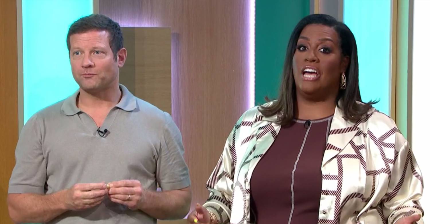 Dermot O'Leary looks in one direction while Alison Hammond speaks