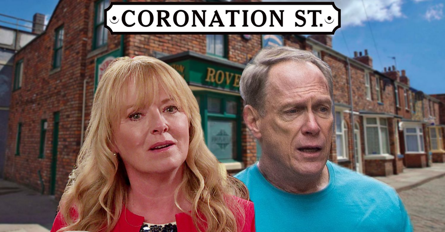 Coronation Street's Jenny, Stephen, the Coronation Street logo and background of the Rovers
