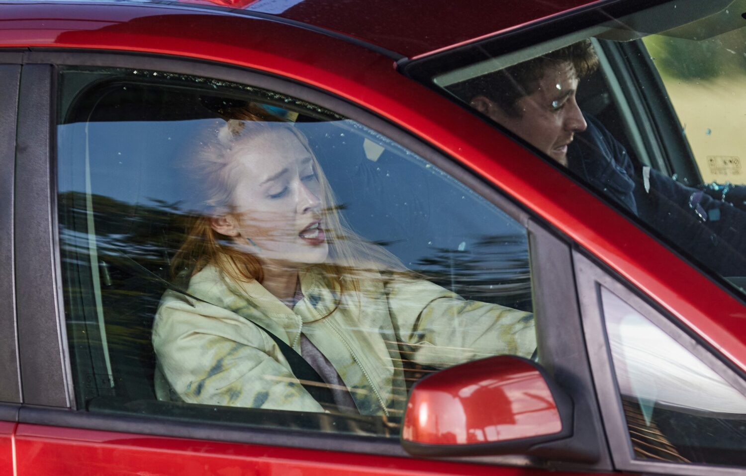 Chloe and Mack scream as she loses control of the car