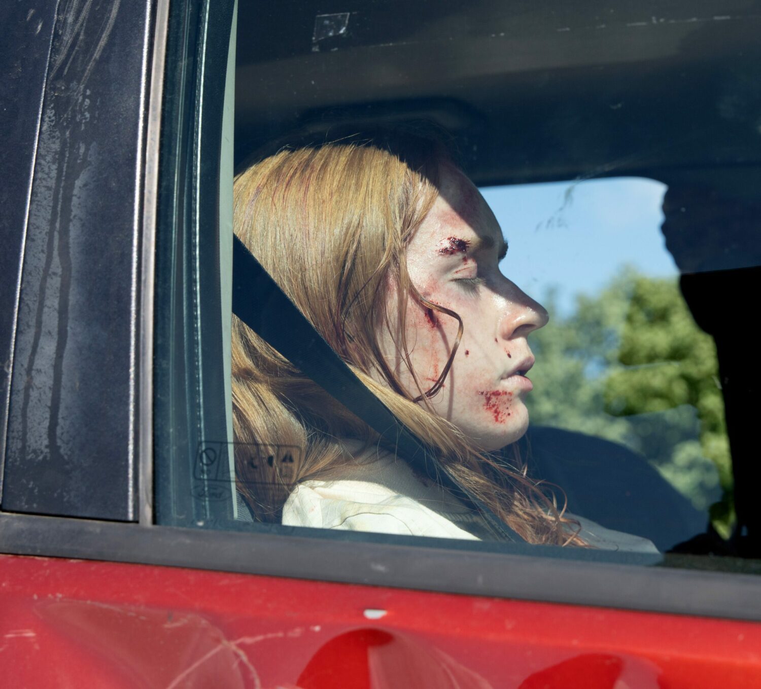 Emmerdale's Chloe is in the car with blood on her face