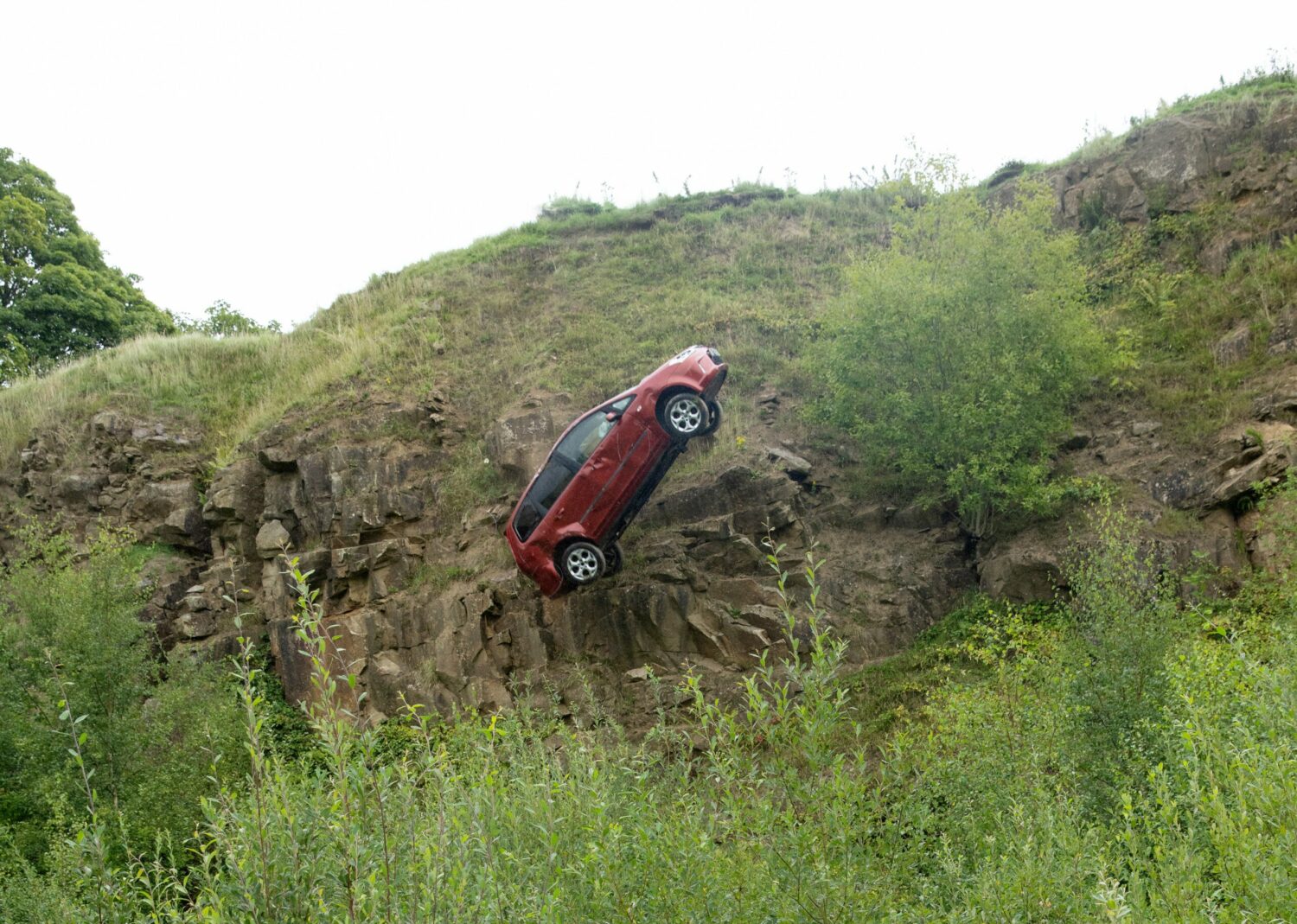 A car falling off a cliff in Emmerdale