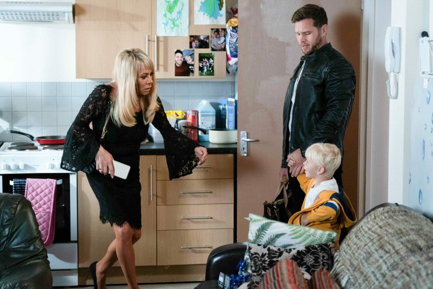 Sharon checks Albie is okay as he returns holding Keanu's hand in EastEnders